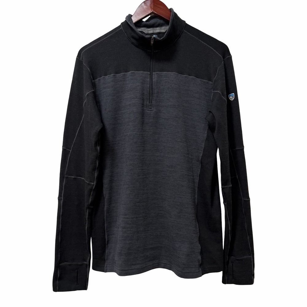 Kuhl Mens Ryzer 1/4 Zip Pullover Base Layer Shirt Size M Black Gray Outdoors